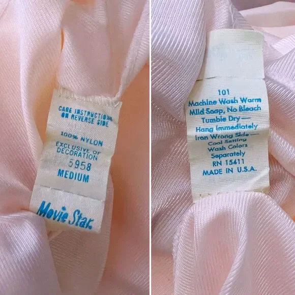Vintage 70s Movie Star Nightgown Peignoir Robe Set Medium Lace Pink Nylon USA